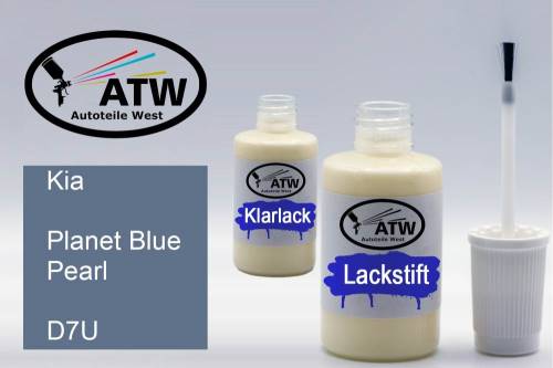 Kia, Planet Blue Pearl, D7U: 20ml Lackstift + 20ml Klarlack - Set, von ATW Autoteile West.